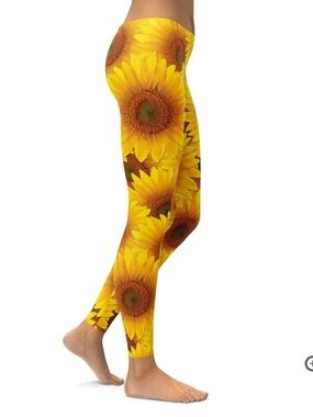 Gearbunch! 🌻Sunflower Print Yellow Leggings - Floral High-Waist Stretch